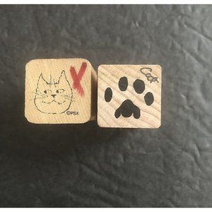 PSX Vintage Rubber Stamps Lot 2 Tiny Cat Face Kitty Paw Print Pet Feline Animal